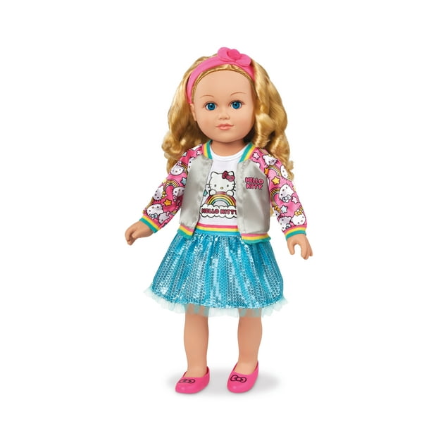 Hand-made Plush Doll Blonde Hair 18 Blue Dress with Butterflies and Flowers Hand-made Plush Doll Blonde Hair 18 Blue Dress with Butterflies and Flowers